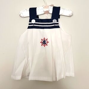 Mother hood Vintage Baby Girl Dress Sleeveless Sailor Nautical White Blue